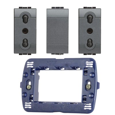 LivingLight Kit 1 Supporto LN4703 1 Copriforo 2 Prese Antracite Bivalente L4180
