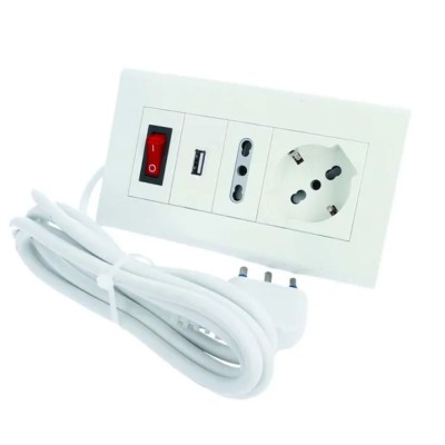 Multipresa da Tavolo Colore Bianco Ecova 2 Posti 10/16 A con Porta USB 