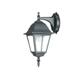 Lanterna Parete da Esterno Alluminio Nero Attacco E27 IP44 Diffusore in Vetro