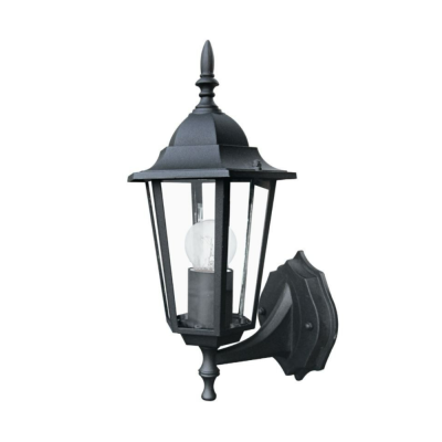 Lanterna a Parete da Esterno Alluminio Nero Attacco E27 IP44 Diffusore in Vetro