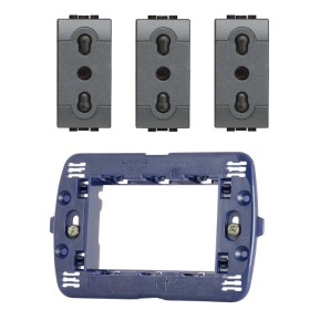 LivingLight  Kit 1 Supporto LN4703 3 Presa Antracite Bivalente Bipasso L4180