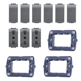 LivingLight Kit 3 Supporto LN4703 6 Copriforo 3 Prese Antracite Bivalente L4180