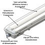 Plafoniera LED 36W 2 Tubi T8 120 Centimetri Risparmio Energetico 4500K Pezzi 3