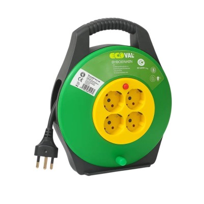 Ecova 32121 Avvolgicavo 15 Metri Con 4 Prese Universali 10/16A E Cavo H05vv-F