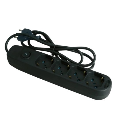 Ecova 30097X Multipresa 4 Uscite Universali 10/16A con Interruttore Cavo 1,5M Nero