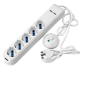 Multiprese 5 Posti 10 16A  e 2 Prese USB, Bianco ,con Cavo 1,5Mt e Comando a Pedale