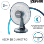 Zephir Ventilatore da Tavolo Ampia Base Tonda 3 Velocità Regolabili Oscillante