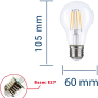 Optonica Lampadina LED A60 8W Filamento Vetro Trasparente E27 810 Lumen