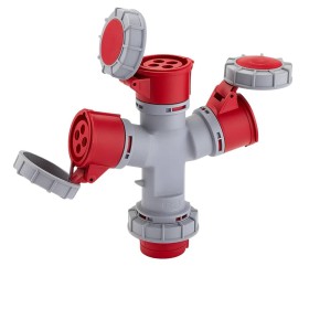 Ecova 20565 Adattatore Industriale Spina Cee 16A 3P+T tre Prese Rosse IP67