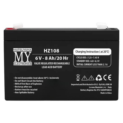 Batteria Piombo 6V 8Ah Agm Sigillata Per Giochi E Allarmi
