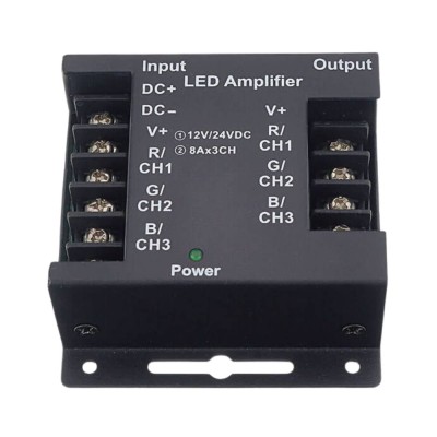 Optonica 6326 Amplificatore Striscia LED RGB 12-24V Potenza 288W/576W Ferro Nero