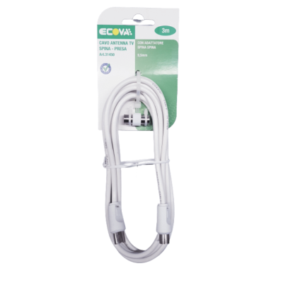 Cavo Antenna Tv Bianco Ecova  Spina e Presa 3 MT