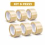 Kit 6 Nastro Adesivo Silenzioso Trasparente per Imballaggio 50mm x 66Mt