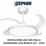 ZEPHIR ZVP4 Ventilatore A Plafoniera Led CCT Con 4 Pale Retrattili E Telecomando, 6 Velocità, funzione reverse e timer
