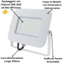 Proiettore LED 50 Watt Slim Metallo Bianco Impermeabile 5 Anni Garanzia 
