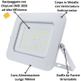 Proiettore LED 100 Watt Slim Metallo Bianco Impermeabile 5 Anni Garanzia 