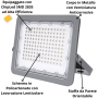 Proiettore LED 100 Watt Slim Metallo Grigio  IP65  Equivalente 527 Watt