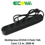 Multipresa Ecova 5 Posti Per Uso Domestico E Professionale 16A, cavo 1,5 m e potenza massima 3500 W