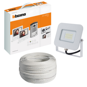 Kit Videocitofono Vivavoce Bifamiliare Cavo Citofonico 25 Metri Faro Led 20 Watt