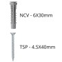Tasselli Universali Nylon NCV 6X30 con Vite TSP 4,5X40 Confezione 100 pz
