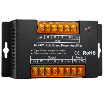 LEDCO CT410 AMPLIFICATORE RGBW Amplificatore di Segnale per Centralina Striscia LED 24/12 Vdc IP20 Metallo PVC Classe 3