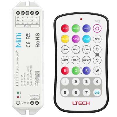 LTECH Controller RF RGBW e Telecomando Mini M8+M4-3A 12 A 72 W DC (12-24 V) 4 Canali Bianco Distanza telecomando: 50m