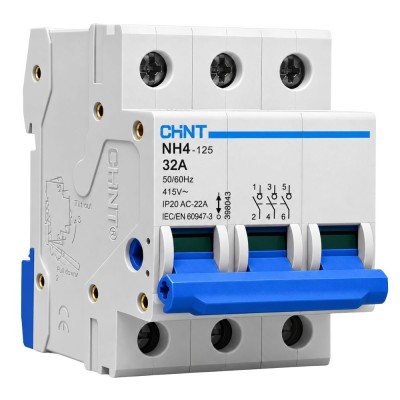Chint NH4-125/32-3P Sezionatore Modulare 3P 32A IEC/EN 60947-3 Frequenza 50/60 Hz IP20 3 Moduli DIN Contatto Ausiliario