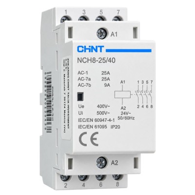 Chint 256090 NCH8-25.40/24 Contattore Modulare 25A 4NA 24Vac 2M IP20 4 Poli IEC/EN 61095 50/60 Hz Guida DIN 2 Moduli