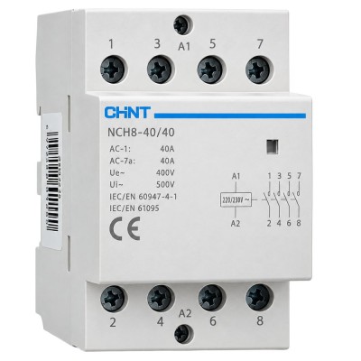 Chint 256098 NCH8-40.40/24 Contattore Modulare 40A 4NA 24Vac 3M IEC/EN 61095 4P 15A 50/60Hz IP20 Contatti Ausiliari 4NA