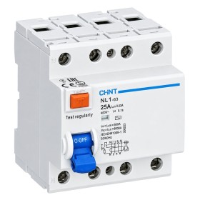 Chint 200229 NL1-63/25-4P-AC300 Interruttore Differenziale Puro 4P 25 A300 mA 6kA Tipo AC 4 Poli 4 Mod DIN 50/60Hz IP20